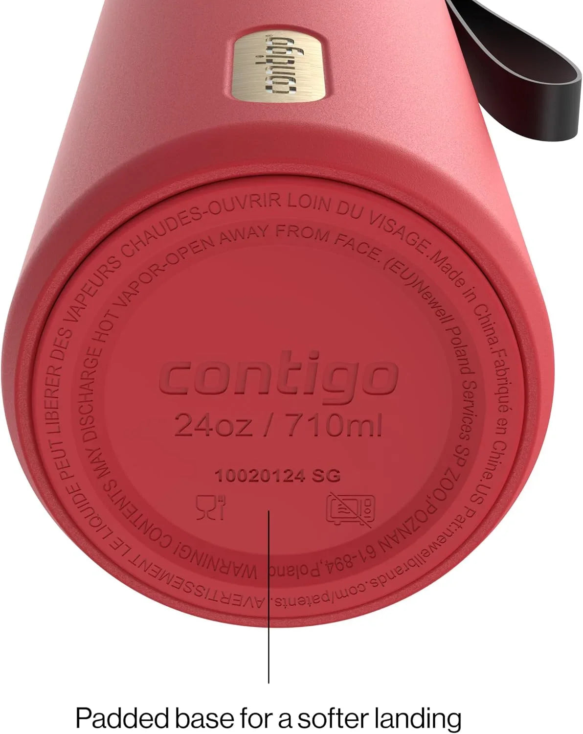 Contigo AutoSeal 24 oz Stainless Steel Vacuum-Insulated Water Bottle with Leakproof Push-Button Spout & Lock, Carry Strap, BPA-Free & Lead-Free, Dishwasher Safe