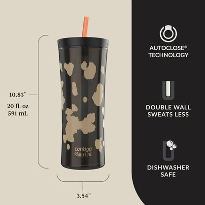 Contigo x Ally Love Shake & Go Tumbler, Autoclose Lid, Leak Proof, 20oz, Licorice