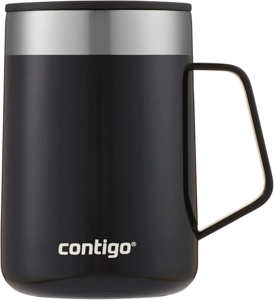 Contigo Streeterville Stainless Steel Mug with Handle and Splash-Proof Lid, Vacuum-Insulated Metal Cup for Coffee and Tea with Handle and Grip Base to Prevent Slipping, Licorice, 14 oz (414 mL)
