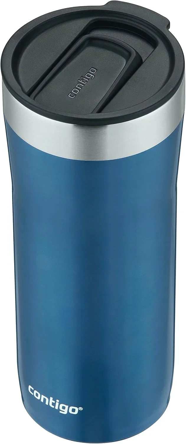 Contigo Streeterville Stainless Steel Vacuum-Insulated Tumbler with Straw and Splash-Proof Slider Lid, Keeps Drinks Hot up to 8hrs or Cold for 24hrs, Great for Travel/Work/School, 24oz Blue Corn
