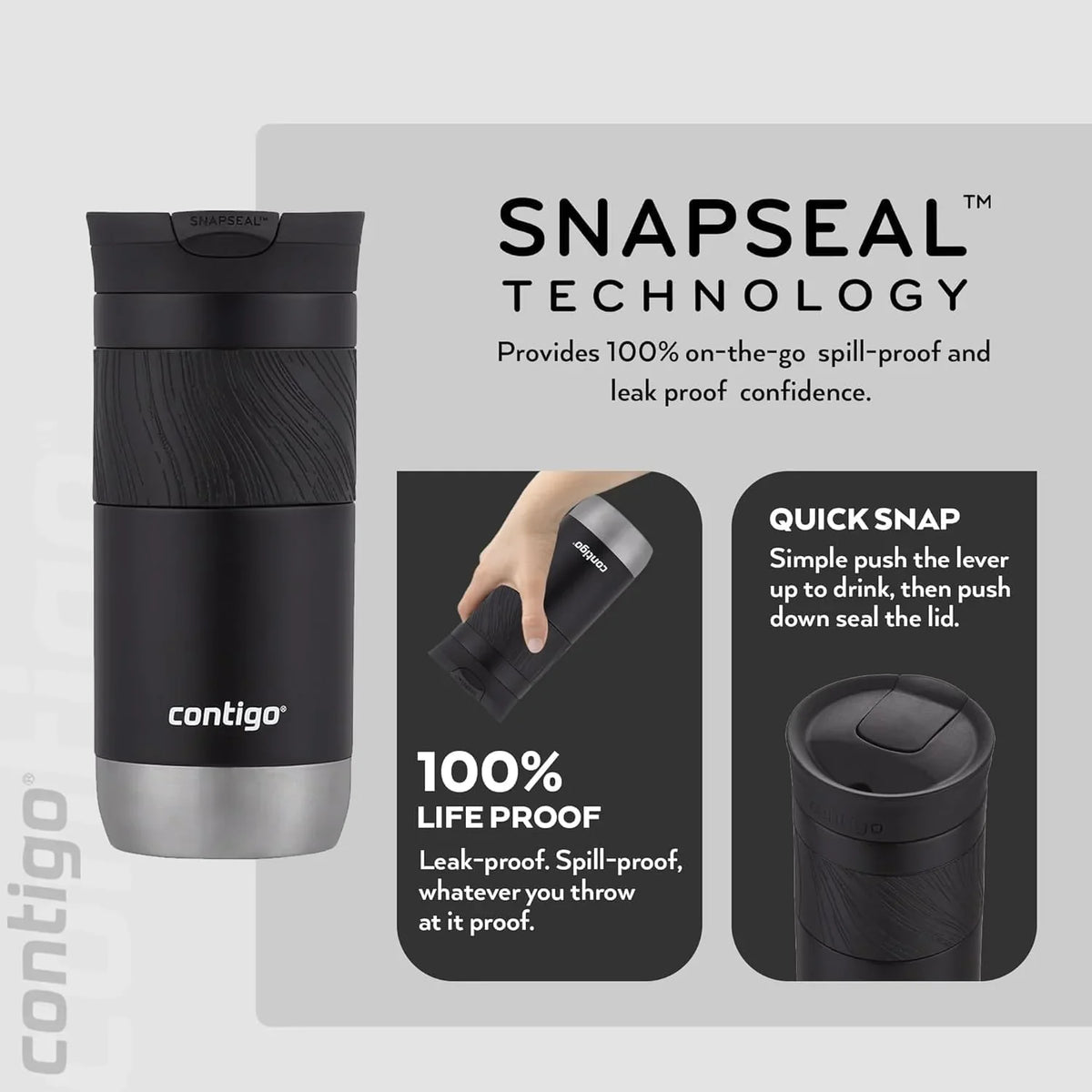 Contigo Byron 2.0 Thermo, Stainless Steel Insulated Snapseal Closure, Coffee Mug to go, 100% Leak Proof, Dishwasher Safe lid, BPA Free, Keeps Warm up to 6 Hours, 470 ml